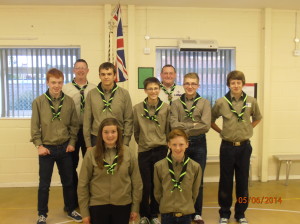 The new 'Vipers' Explorer Troop after their investiture, with Stuart Bath and Stuart Sinden