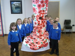 Westbury Infant School pupils with the banner