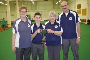 Short mat bowlers from Westbury Blue Circle who have qualified for the National Finals - Mixed Fours Cup, l-r, Gill Willis (team captain), Aidan Wicks, Ann Hart and Chris Willis 