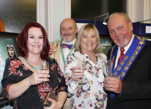 A toast to the festival: artist Helen Chester; Festival chair Ian Cunningham; leader of Wiltshire Council Jane Scott and mayor David Bradshaw.